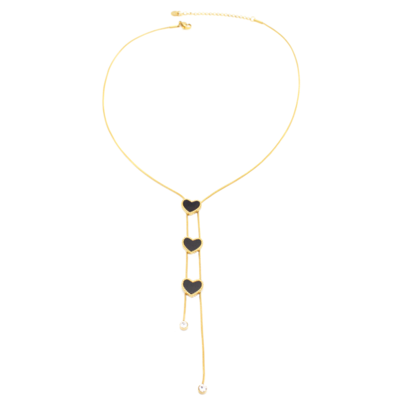 Choker De Gravatinha Com 3 Corações De Madrepérola Em Aço Inox Com Revestimento PVD Dourado