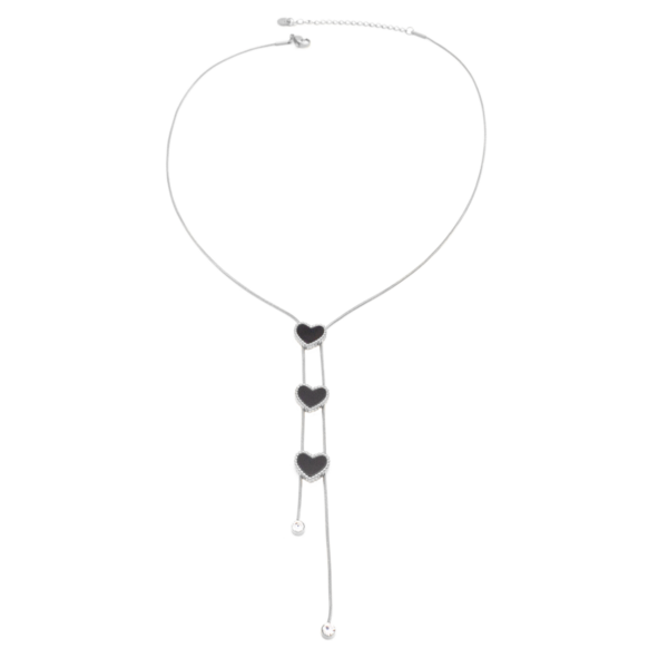 Choker De Gravatinha Com 3 Corações De Madrepérola Aço Inox Com Revestimento PVD Prateado