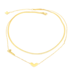 Choker Elo Duplo Com Coração E Pingente LOVE Em Aço Inox Com Revestimento PVD Dourado