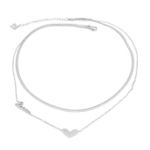 Choker Elo Duplo Com Coração E Pingente “LOVE” Aço Inox Com Revestimento PVD Prateado