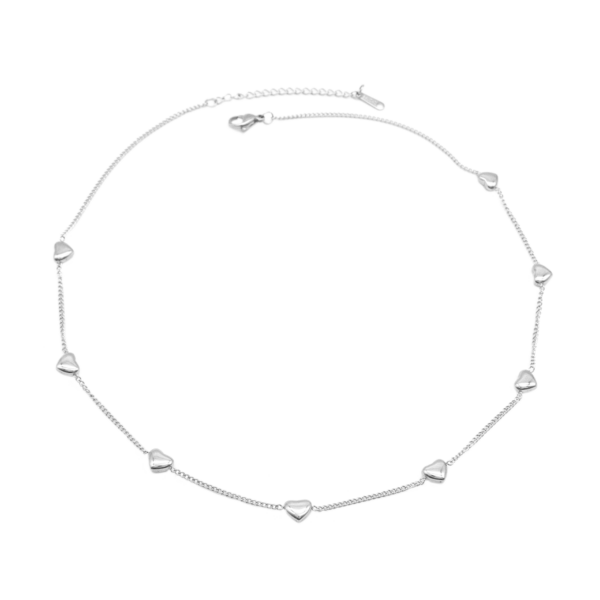 Choker De Elos De Corações Lisos Em Aço Inox Com Revestimento PVD Prateado