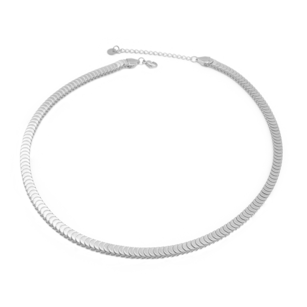 Choker De Elos Escamados Em Aço Inox Com Revestimento PVD Prateado