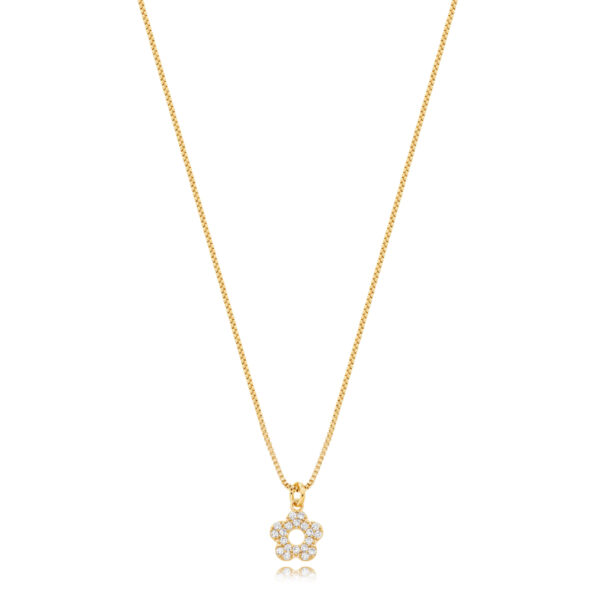 Colar De Flor Cravejada Delicada Banhado A Ouro