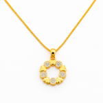 Colar Feminino com Pingente Coroa Circular Coração e Zircônia Banhado a Ouro e Ródio