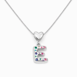 Colar Feminino com Letra Inicial Cravejada com Pedras Coloridas Banhado a Ródio