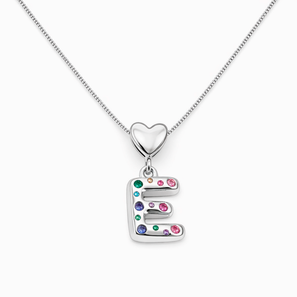 Colar Feminino com Letra Inicial Cravejada com Pedras Coloridas Banhado a Ródio