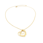 Colar Feminino Elo Português Com 3 Corações Entrelaçados Vazados Em Aço Inox PVD Dourado