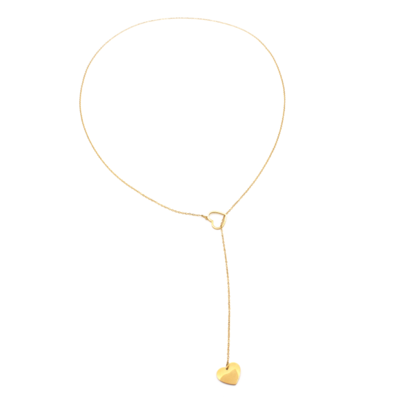 Colar Gravatinha Feminino De Elo Português Com Corações Vazado E Fechado Em Aço Inox PVD Dourado