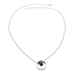 Corrente Masculina Minimalista Com Pingente De Círculo E Pedra Azul Em Aço Inox PVD Prata