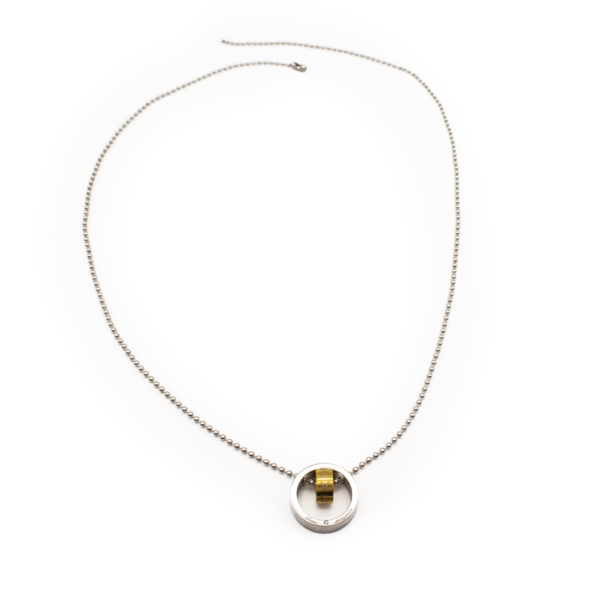 Corrente Masculina Minimalista Com Pingente Circular E Pedra Dourada Em Aço Inox