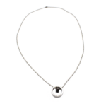 Corrente Masculina Minimalista Com Pingente Circular E Pedra Preta Em Aço Inox PVD Prata
