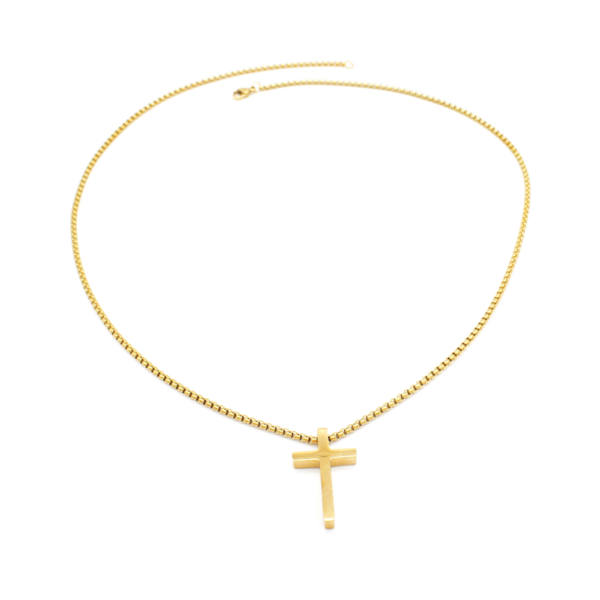Colar Masculino Minimalista Com Pingente De Cruz Em Aço Inox PVD Dourado