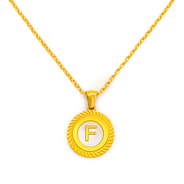 Colar Feminino Medalhão de Madrepérola com Inicial em Aço Inox Dourado