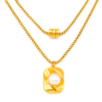 Colar Feminino Orgânico com Pérola em Aço Inox PVD Dourado