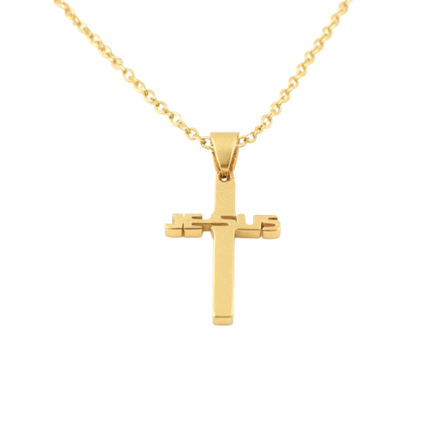 Corrente Cruz Jesus 45 Cm Aço Inox Dourado
