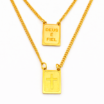 Escapulário Deus é Fiel 65 cm em Aço Inox Dourado