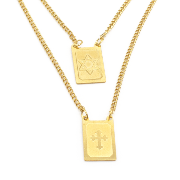 Escapulário Estrela De Davi E Cruz Aço Inox Pvd Dourado