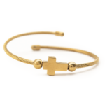 Bracelete Masculino Com Cruz Minimalista Em Aço Inox PVD Dourado