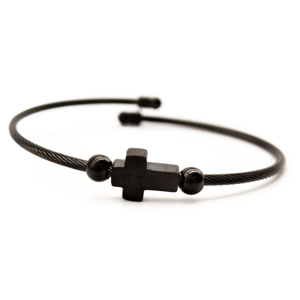 Bracelete Masculino Com Cruz Minimalista Em Aço Inox PVD Preto