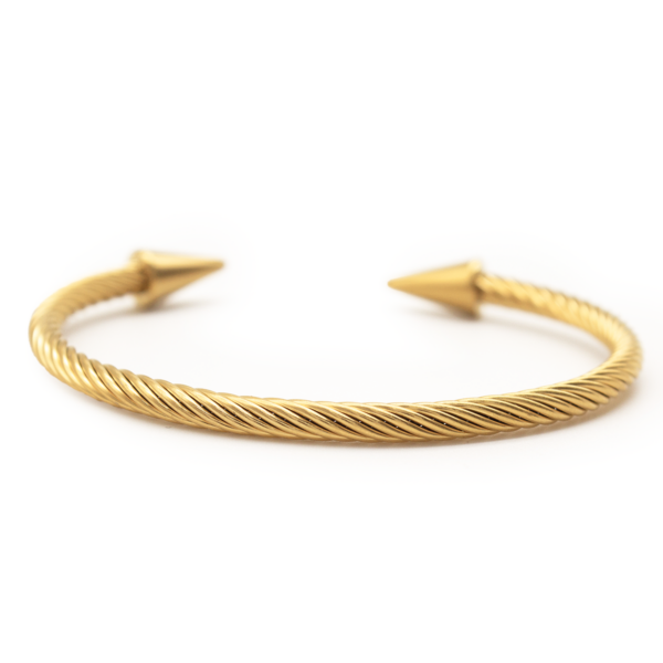 Bracelete Moderno em Aço Inox Trançado com Pontas Dourado