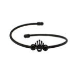 Bracelete de Aço Inoxidável Coroa Central Estilo Moderno Preto Fosco