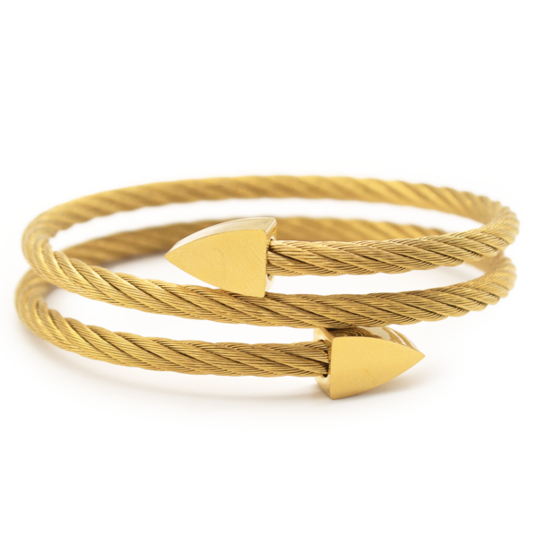 Bracelete Maleável Estilo Corda Com Setas Nas Pontas Em Aço Inox PVD Dourado