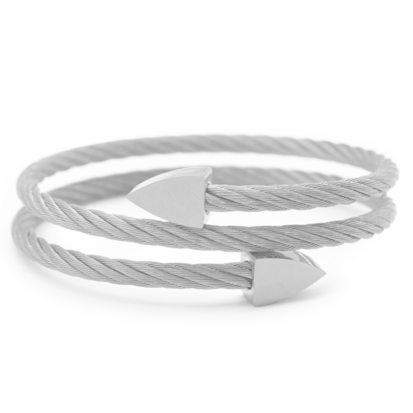 Bracelete Maleável Estilo Corda Com Setas Nas Pontas Em Aço Inox PVD Prata