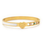 Bracelete Com Corações Coloridos E Madrepérola Em Aço Inox PVD Dourado