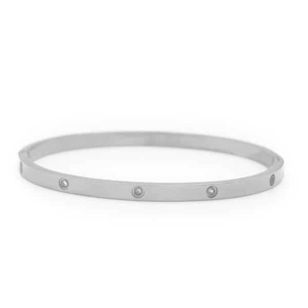 Bracelete Com Zircônias Cravejadas Em Aço Inox PVD Prata