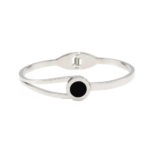 Bracelete Rígido Prata com Esfera Madre Preta Design Elegante Aço Inoxidável