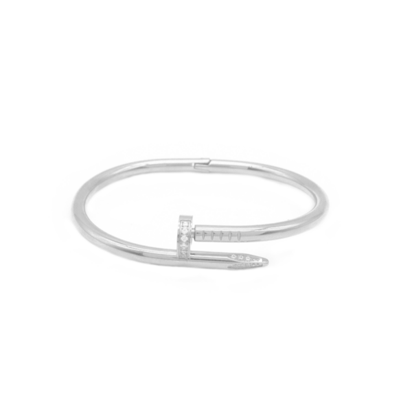 Bracelete Em Aço Inox Com Design De Prego E Zircônia Cravejada PVD Prata