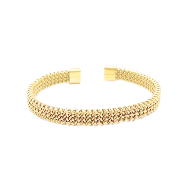 Bracelete Com Mini Design Trançado Em Aço Inox PVD Dourado