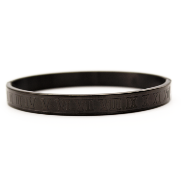 Bracelete Com Numerais Romanos Texturizado Em Aço Inox PVD Preto