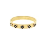 Bracelete trevo em Aço inox dourado com flores de zircônias