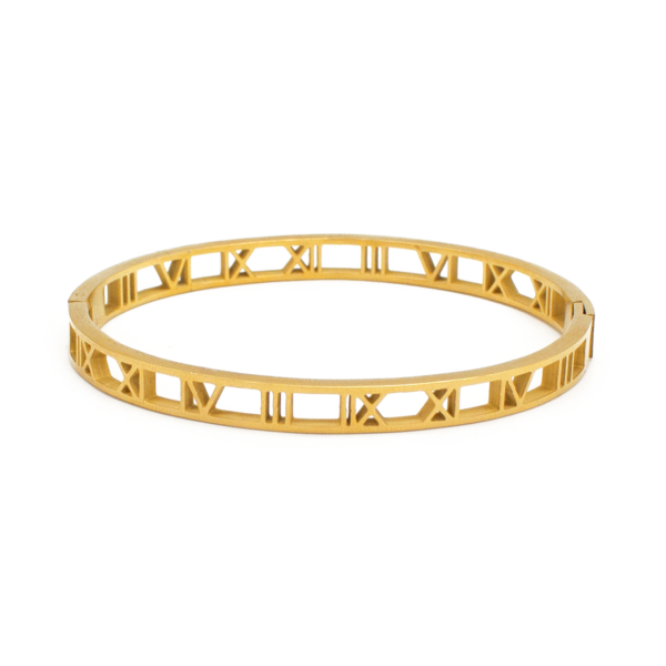 Bracelete De Números Romanos Vazados Em Aço Inox Com Revestimento PVD Dourado