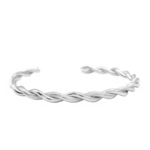 Bracelete De Elos Rígidos Trançados Aço Inox Revestimento PVD Prateado