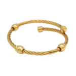 Bracelete Rígido com Esferas Ovais em Aço Inox Dourado
