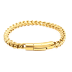 Pulseira De Elos Grumê Com Fecho Liso Em Aço Inox Com Revestimento PVD Dourado