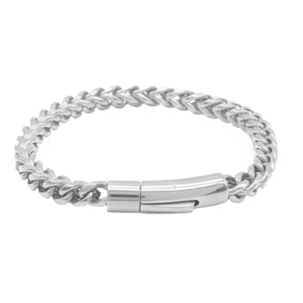Pulseira De Elos Grumê Com Fecho Liso Em Aço Inox Revestimento PVD Prateado