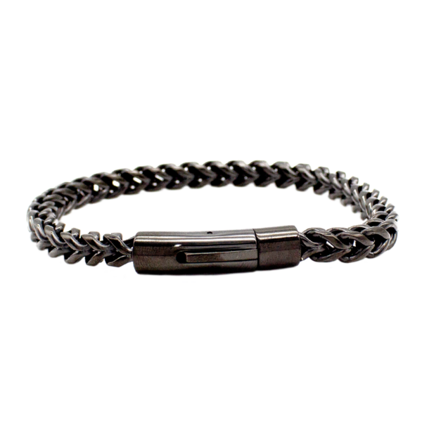 Pulseira De Elos Grumê Com Fecho Liso Em Aço Inox Revestimento Pvd Preto