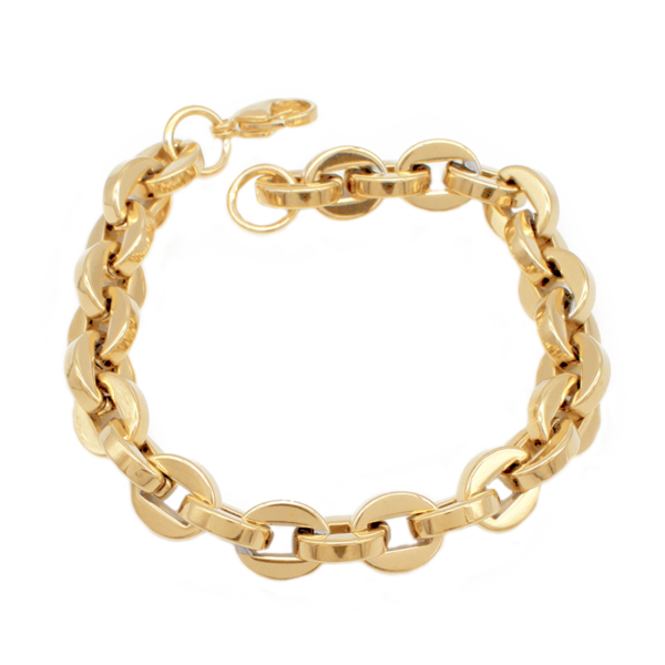 Pulseira de Elos com Esferas Grossas em Aço Inox Dourado