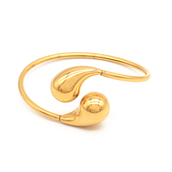 Bracelete Feminino Aberto Com Design De Duas Gotas Em Aço Inox Pvd Dourado