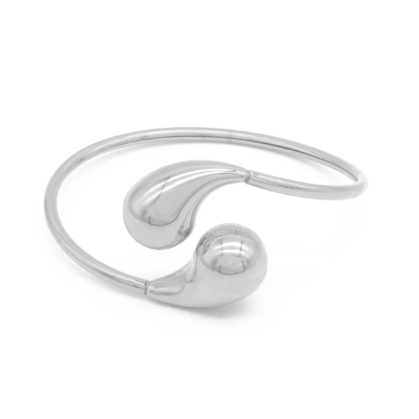 Bracelete Feminino Aberto Com Design De Duas Gotas Em Aço Inox PVD Prata