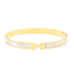 Bracelete Com Madrepérola E Detalhe “H” Liso Em Aço Inox Com Revestimento PVD Dourado