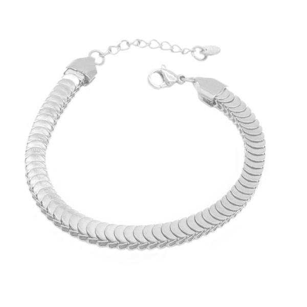 Pulseira De Elos Escamados Em Aço Inox Com Revestimento PVD Prateado