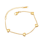 Pulseira De Corações Lisos Clássica Em Aço Inox Com Revestimento PVD Dourado