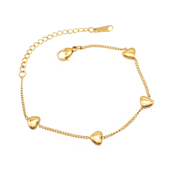 Pulseira De Corações Lisos Clássica Em Aço Inox Com Revestimento PVD Dourado