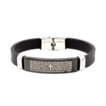 Pulseira Borracha 21 Cm Placa Cruz E Oração Aço Inox Preto
