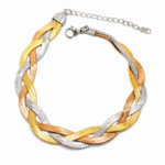 Pulseira Feminina Trançada Snake em Aço Inox Dourado e Prata Elegante
