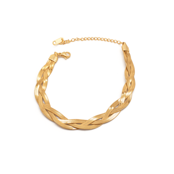 Pulseira Feminina Trançada Snake Em Aço Inox PVD Dourado